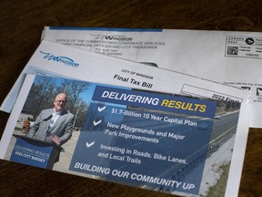 Mayor Drew Dilkens is being accused of political campaigning with the recent mailing out of flyers with the City of Windsor final 2022 property tax notice. One side of the flyer is shown here on Monday, June 27, 2022.