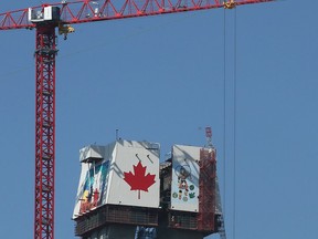 The Canadian tower of the Gordie Howe International Bridge is shown on March 9, 2022.