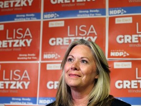 NDP MPP Lisa Gretzky is seen on election night Thursday, June 2, 2022 after her re-election.