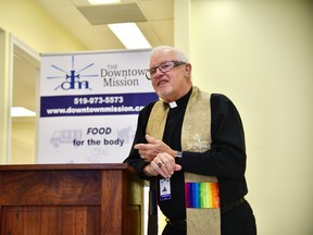 Rev. Jim Hatt, who leads the Downtown Mission's Chaplaincy team, delivered a blessing of the Mission's new space on Ouellette Avenue on Friday, June 10, 2022.