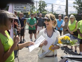 Stephanie Zekelman attends the grand opening of Zekelman Pickleball Courts at Lacasse Park on Thursday, June 9, 2022. The Barry and Stephanie Zekelman Foundation provided a large charitable donation towards the construction of the courts.