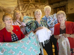 Members of the sewing group of the Fogular Furlan Women's Association presented Windsor Regional Hospital representatives with their donated incubator covers, bibs, and knitted blankets, while at the Fogolar Furlan on Tuesday, June 28, 2022.
