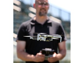 St. Clair College will be launching a new drone course this September in the journalism and media convergence programs and next year in the PR program. Drone instructor Shaher Batroukh, gives a demonstration during a press conference at the main campus on Tuesday, June 21, 2022.