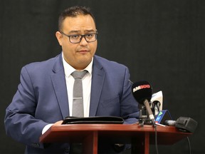 Leonardo Gil, Community Safety and Well-Being Project Manager speaks during a press conference on Wednesday, June 22, 2022 regarding a new substance supports outreach program.