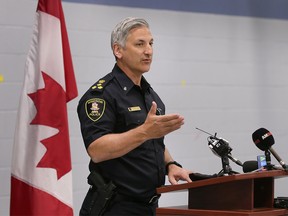 Acting Chief of Windsor police Jason Bellaire addresses media in June 2022.