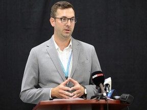 Eric Nadalin, director of public health programs with the Windsor Essex County Health Unit speaks during a press conference on Wednesday, June 22, 2022 regarding a new substance supports outreach program.