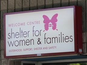 The sign for the Welcome Centre Shelter for Women and Families is shown on Thursday, June 23, 2022 inside the new facility.
