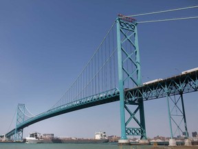 The Ambassador Bridge between Detroit and Windsor is shown in this 2018 file photo.