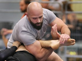 Tyler Briffa of Windsor competes in the submission grappling event during the CAN-AM Police-Fire Games in Windsor on Wednesday July 27, 2022.