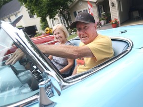 Chris (right) and Jean Blunt sit in their 1960 Corvette on Dalhousie Street in Amherstburg during the Amherstburg’s Gone Car Crazy Show on Sunday, July 24, 2022.