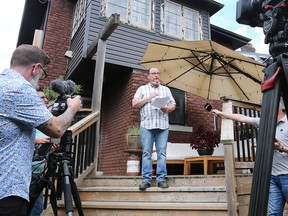 Windsor mayoral candidate Chris Holt speaks during a press conference on Tuesday, July 19, 2022 from the backyard deck of his Walkerville home.