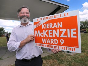 Kieran McKenzie is shown at a press conference on Friday, July 29, 2022, where he announced his bid for re-election for Windsor city council in Ward 9.