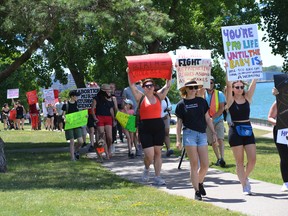 About 150 marchers walked along Riverside Drive from Ambassador Park to Dieppe Gardens Saturday, July 9, 2022, to show support for reproductive rights.