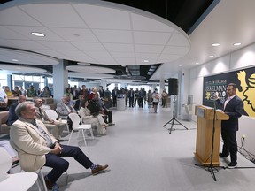 The Zekelman Center of Business and Information Technology at St.  Clair College was officially opened on Wednesday, July 27, 2022. Barry Zekelman, CEO of Zekelman Industries speaks during the event.