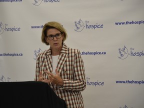 Nancy Brockenshire, executive director of Hospice of Windsor and Essex County, speaks on Monday, Aug. 15, 2022.