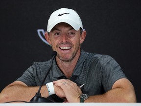 MEMPHIS, TENNESSEE - AUGUST 10: Rory McIlroy of Northern Ireland speaks with the media during the pro-am prior to the FedEx St. Jude Championship at TPC Southwind on August 10, 2022 in Memphis, Tennessee. (Photo by Stacy Revere/Getty Images)