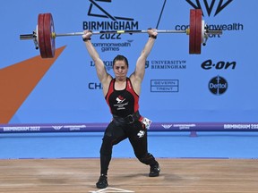 Canada's Maude Charron is shown in action during the Women's 64kg Final at the Commonwealth Games in Birmingham, England, Monday, Aug. 1, 2022.