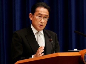 Japanese Prime Minister Fumio Kishida speaks during a news conference at the prime minister's official residence in Tokyo, Aug. 10, 2022.