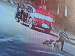 A surveillance camera image of a hit-and-run incident on St. Francis Crescent in LaSalle on Aug. 7, 2022.
