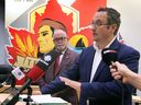 Tecumseh Mayor Gary McNamara, left, and MP Irek Kusmierczyk are shown during a press conference on Monday, August 22, 2022 at the Tecumseh Town Hall.