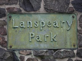A plaque adorning historic Lanspeary Park in Windsor is shown on Oct. 27, 2021.