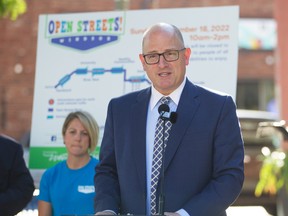 Windsor Mayor Drew Dilkens gives a preview of September's Open Streets at a media event in Ford City on Thursday, Aug. 18, 2022.