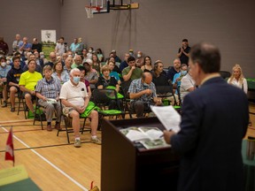 A full house filled in a gymnasium at the Capri Recreation Centre for an Ojibway urban park town hall hosted by Windsor West MP, Brian Masse, on Thursday, August 25, 2022.