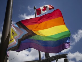 The Pride flag is flown at Charles Clark Square during flag raising ceremony for this year's Windsor-Essex Pride Fest, on Tuesday, August 2, 2022.