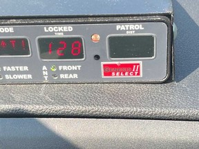 A LaSalle police officer's radar readout after stopping a vehicle for speeding on Disputed Road on Aug. 29, 2022.
