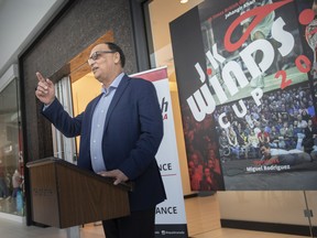 Anis Khan, tournament CEO, speaks during a press announcement for the upcoming JK Windsor Cup and Professional Squash Association Challenger and Satellite Tournaments being held at Devonshire Mall, on Thursday, August 4, 2022.