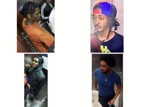 Images of four male suspects sought by Windsor police in relation to an assault on a lone man on Glengarry Avenue on Aug. 2, 2022.