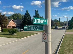 The 1600 block of Chornoby Crescent in Tecumseh is shown on Wednesday, Aug. 31, 2022. The OPP are investigating reports of shots fired at a home on the street.