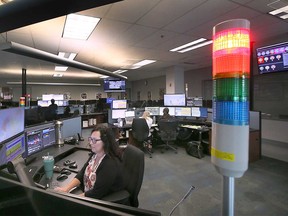 A 911 communicator at the Emergency 911 Center at Windsor Police Headquarters.  Taken September 13, 2022.