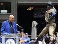 Former Chicago Cubs pitcher Fergie Jenkins speaks at Wrigley Field after his statue was unveiled in Chicago on May 20, 2022. The statue will stand with other Cubs players outside the stadium. (Matt Marton-USA TODAY Sports)