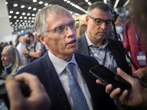 Carlos Tavares, CEO of Stellantis, speaks with the media at the 2022 North American International Auto Show at Hungtington Place, on Wednesday, Sept. 14, 2022.