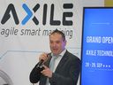 Joe Poulin, North America sales and marketing manager with AXILE Machines speaks during the company's grand opening event on Wednesday, September 28, 2022.  The Taiwanese technology company chose Windsor to opened their first North American plant/technology centre.