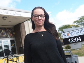 Ward 1 candidate Darcie Renaud shares her platform on health care, mental health, addictions, and homelessness outside Windsor Public Library Budimir branch on Tuesday, Sept. 27, 2022.
