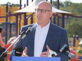 Windsor Mayor Drew Dilkens speaks during a press conference on Tuesday, September 20, 2022 at the Farrow-Riverside Miracle Park.