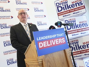 Drew Dilkens, Windsor's incumbent mayor, shares his financial plans for the city at his campaign office on Friday, Sept. 23, 2022.