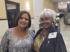 Elise Harding-Davis (right) and Irene Moore-Davis (left) at the 100 Accomplished Black Canadian Women gala event in Toronto on Sept. 17, 2022.