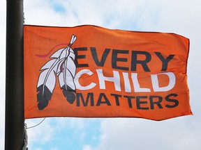 The “Every Child Matters” flag, part of National Day for Truth and Reconciliation events is shown in downtown Windsor on Tuesday, September 27, 2022.