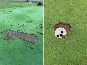 Images of the damage to the third hole at Windsor's Little River Golf Course, as shared in a social media post on Sept. 5, 2022.