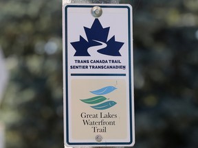 A Trans Canada Trail sign is shown along the Ganatchio Trail in Windsor on Friday, Sept. 9, 2022. Plans are underway to connect Ontario and Michigan trail networks via the new Gordie Howe International Bridge.