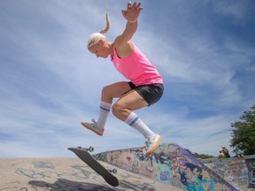Catching Windsor air, pro boarder and skateboard Olympian Julia Brueckler rides the Forest Glade skate park on Friday, Sept. 2, 2022, during an exploratory field trip to Windsor designed to provide feedback for Amherstburg's future skate park.