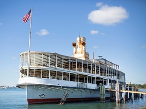 The SS St. Claire, an historic steamship that once ferried passengers to Boblo Island, sits docked at Riverside Marina where it is being restored, on Friday, Sept. 23, 2022.