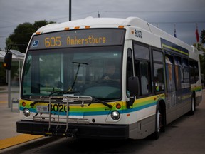 The 605 to Amherstburg bus is pictured at the Hotel-Dieu Grace Healthcare Terminal, on Tuesday, Sept. 6, 2022.