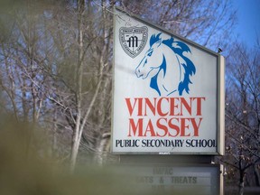 The sign at Vincent Massey Secondary School in Windsor is shown in this 2017 file photo.