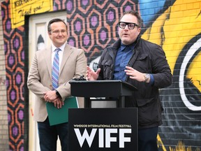 MP Irek Kusmierczyk, left, and Vincent Georgie, WIFF executive director and chief programmer are shown during a press conference on Monday, September 26, 2022.