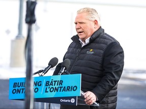 Ontario Premier Doug Ford makes an announcement in Whitby, Feb. 18, 2022.