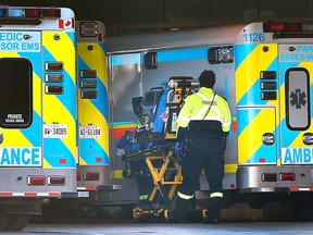 An Essex-Windsor EMS paramedic prepares to offload a patient at Windsor Regional Hospital's Met Campus in this January 2022 file photo.